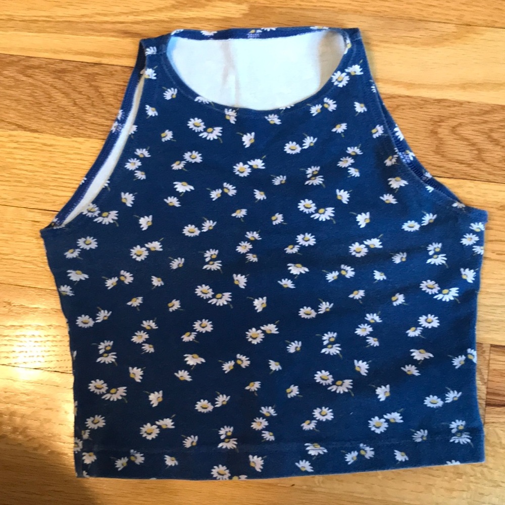 Navy Blue High Neck Crop Tank